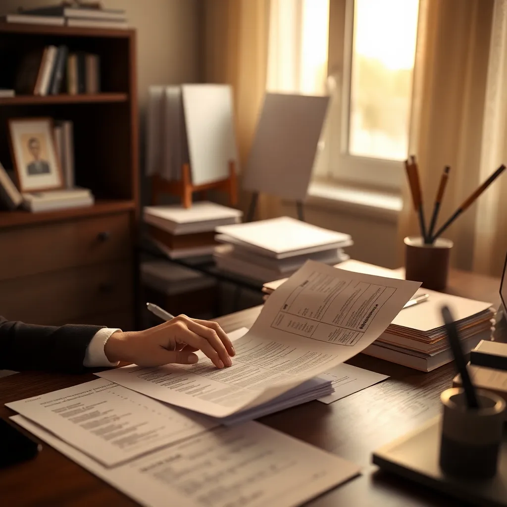 A person reviewing paperwork and insurance documents at a desk, representing the financial planning involved in accessing addiction treatment